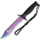 Renegade Tactical Steel Rainbow Tactical Bowie Knife, 12in Overall, 7in Spectrum Finish SS Sawback Blade, Black Checkered Synthetic Handle, Black Nylon Sheath, RT145