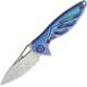 Rike Knife Hummingbird Framelock Folding Knife, 1.63in Damasteel Ds93X Drop Point, Blue Anodized Titanium Handle, Thumb Pull, Pocket Clip, Black Kydex Neck Sheath, MINI BLUE