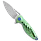 Rike Knife Rike Knife Hummingbird Mini Flipper Knife Green Titanium 1.5" Damascus, Green, Damascus, adult, BHQ-76151