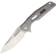 Rike Knife Thor 3 M390 Blade Framelock Folding Pocket Folding Knife, 3.75in Satin Bohler M390 SS Modified Tanto Blade, Gray Sculpted Titanium Handle, Brown Leather Sleeve, Black Nylon Case, THOR3