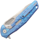 Rike Knife Thor 3 M390 Blade Framelock Folding Pocket Folding Knife, 4in Bead Blast Finish Bohler M390 SS Blade, Blue Anodized Titanium Handle, Brown Leather Sleeve, Case, THOR3 / BLUE