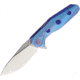 Rike Knife Thor 4 M390 Blade Framelock Folding Pocket Folding Knife, 2.5in Satin Bohler M390 SS Drop Point, Blue Anodized Titanium Handle, Pocket Clip, Brown Leather Sleeve, THOR4S-BLUE