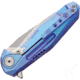 Rike Knife Thor 4 M390 Blade Framelock Folding Pocket Folding Knife, 2.5in Satin Bohler M390 SS Drop Point, Blue Anodized Titanium Handle, Pocket Clip, Brown Leather Sleeve, THOR4S-BLUE
