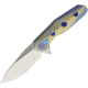 Rike Knife Thor 4 M390 Blade Framelock Folding Pocket Folding Knife, 2.5in Satin M390 SS Drop Point, Anodized Titanium Handle, Pocket Clip, Blue/Gold Handle, Brown Leather Sleeve, THOR4S/GOLD BLUE