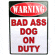 River's Edge 12in.x17in. Weatherpoof Rolled Edge Tin Sign, Warning-Bad Ass Dog 184657