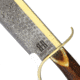 Rough Rider Gold Star Bowie Knife, 19.5in Overall, 14.5in Damascus Steel Clip Point Blade, Brown Bone Handle, Brass D-Guard, Brown Leather Sheath, RR1942