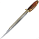 Rough Rider Gold Star Bowie Knife, 19.5in Overall, 14.5in Damascus Steel Clip Point Blade, Brown Bone Handle, Brass D-Guard, Brown Leather Sheath, RR1942