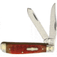 Rough Rider Mini Trapper Red Picked Bone Folding Knife, SS Clip/ Spey Blades, Red Pick Bone Handle, Blade Etching, KB205 / RR1678