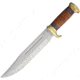 Rough Rider Stacked Leather Bowie Knife, 16.75in Overall, 11in Satin SS Clip Point Blade, Brass Guard, Stacked Leather And Black Pakkawood Handle, Leather Sheath, RR2006 / SM1075
