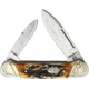 Rough Rider Canoe Cinnamon Stag Folding Knife, Damascus steel spear and pen blades, Cinnamon stag bone handle, RR2156 / KB203R