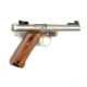 Ruger Mark II Pistol, .22 Long Rifle, 4 in barrel, stainless steel frame, smooth rosewood grip, blowback operated semi-auto, fixed front, adjustable rear, 10 round magazine, Mark II-22-4-1-FRRMPG