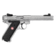 Ruger Mark IV Target Pistol, .22 Long Rifle, 5.75 in barrel, stainless steel frame, black checkered plastic grip, blowback operated semi-auto, fixed blade front, adj. target rear, 10 round magazine, Mark IV TG575-1-FRRMPG