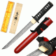 Ryumon Fixed Blade, 17in, High Carbon Damascus Steel Blade, Cotton Wrapped With Real Ray Skin Handle RY-3046