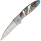 Santa Fe Stoneworks Custom Kershaw Leek A/O Folding Knife, 4in Closed, 3in Bead Blast SS Blade, Mother Of Pearl, Turquoise, Lava Rock Handle w/Bead Blast SS Back Handle, 1660TURQ, LAVA, PEARL