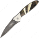 Santa Fe Stoneworks Custom Leek Damascus Noble A/O Folding Knife, Custom Leek Framelock, 4in Closed, 3in, Synthetic Handle, Raffir Noble Brass And Bronze w/Gold Lip Pearl Handle, 1660DNOBLEBRASSBRONZE