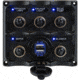 Sea-Dog Water Resistant Toggle Switch Panel w/USB Power Socket - 5 Toggle 77905