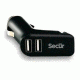 Secur Car Charger w/2 USB Outlets and Seatbelt Cutter, Black SP-4006