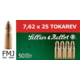 Sellier &amp; Bellot 7.62x25 Tokarev 85 Grain Full Metal Jacket Brass Cased Pistol Ammunition