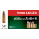 Sellier &amp; Bellot 9mm Luger 124 Grain Soft Point Brass Cased Pistol Ammo, 50 Rounds, SB9S