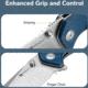 SENCUT Skarnax Flipper/thumb Stud Folding Knife 3.79inch Satin 9cr18mov Drop Point Plain Edge Blade, Blue Canvas Micarta Handle - S24025-3