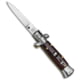 SKM 4.5 Italian Mini Stiletto Automatic Folding Knife, 2.00in, Stainless Steel, Drop Point Blade, Wood, Brown Handle, Brown/Gray, 4.50 inch, BHQ-78288
