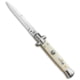 SKM 9 Italian Stiletto Bayonet Automatic Folding Knife, 3.875in, Stainless Steel, Bayonet Blade, Acrylic, White Handle, White/Steel, 8.875 inch, BHQ-74900