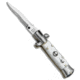 Skm SKM 4.5" Italian Mini Stiletto Automatic Knife White Acrylic 2" Satin Kris, White, Stainless Steel, adult, BHQ-52385