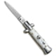 SKM 4.5 Italian Mini Stiletto Automatic Folding Knife, 2.00in, Stainless Steel, Drop Point Blade, Acrylic, White Handle, White/Steel, 4.50 inch, BHQ-67448