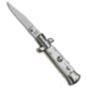 Skm SKM 4.5&quot; Italian Mini Stiletto Clip Point Automatic Knife White Pearlex, White, Stainless Steel, adult, BHQ-52387