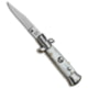 SKM 4.5 Italian Mini Stiletto Automatic Folding Knife, 2.00in, Stainless Steel, Clip Point Blade, Acrylic, White Handle, White/Steel, 4.50 inch, BHQ-52387
