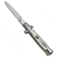 SKM 7 Italian Stiletto Automatic Folding Knife, 3.00in, Stainless Steel, Spear Point Blade, Acrylic, White Handle, White/Gray, 7.00 inch, BHQ-51017