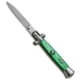 SKM 8 Italian Stiletto Automatic Folding Knife, 3.375in, Stainless Steel, Spear Point Blade, Acrylic, Green Handle, Green/Gray, 7.75 inch, BHQ-51132