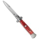 SKM 8 Italian Stiletto Automatic Folding Knife, 3.375in, Stainless Steel, Bayonet Blade, Acrylic, Red Handle, Red/Gray, 7.75 inch, BHQ-51133