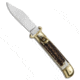 SKM 8 Italian Automatic Folding Knife, 3.25in, Stainless Steel, Clip Point Blade, Stag, Brown Handle, Brown/Steel, 7.75 inch, BHQ-81503