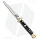 SKM 9 Italian Stiletto Automatic Folding Knife, 3.875in, Stainless Steel, Spear Point Blade, Dark Horn, Black Handle, Black/Steel, 8.875 inch, BHQ-51007