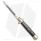 SKM 9 Italian Stiletto Automatic Folding Knife, 3.875in, Stainless Steel, Bayonet Blade, Dark Horn, Black Handle, Brass, Black/Steel, 8.875 inch, BHQ-51014