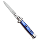 SKM 9 Italian Stiletto Automatic Folding Knife, 3.875in, Stainless Steel, Dagger Blade, Acrylic, Blue Handle, Blue/Steel, 8.875 inch, BHQ-95294