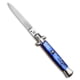 SKM 9 Italian Stiletto Automatic Folding Knife, 3.875in, Stainless Steel, Dagger Blade, Acrylic, Blue Handle, Blue/Steel, 8.875 inch, BHQ-95294