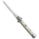 SKM 9 Italian Stiletto Automatic Folding Knife, 3.875in, Stainless Steel, Bayonet Blade, Acrylic, White Handle, Standard, White/Steel, 8.875 inch, BHQ-51169