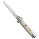 SKM 9 Italian Stiletto Automatic Folding Knife, 3.875in, Stainless Steel, Spear Point Blade, Acrylic, White Handle, White/Steel, 8.875 inch, BHQ-92043