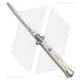 SKM AB 11 Italian Stiletto Automatic Folding Knife, 5.00in, Stainless Steel, Dagger Blade, Acrylic, White Handle, Sim Bone, White/Steel, 11.00 inch, BHQ-51131