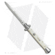SKM AB 11 Italian Stiletto Automatic Folding Knife, 5.00in, Stainless Steel, Bayonet Blade, Acrylic, White Handle, Sim Bone, White/Steel, 11.00 inch, BHQ-51135
