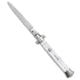 SKM AB 11 Italian Stiletto Automatic Folding Knife, 5.00in, Stainless Steel, Dagger Blade, Acrylic, White Handle, White Pearlex, White/Steel, 11.00 inch, BHQ-51097