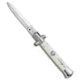 SKM AB 8 Italian Stiletto Dagger Automatic Folding Knife, 3.375in, Stainless Steel, Dagger Blade, Acrylic, White Handle, Ivory, White/Gray, 7.75 inch, BHQ-75624
