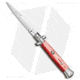 SKM AB 9 Italian Stiletto Automatic Folding Knife, 3.875in, Stainless Steel, Dagger Blade, Acrylic, Red Handle, Pearlex, Red/Steel, 8.875 inch, BHQ-69127