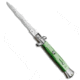 Skm SKM AB 9" Italian Stiletto Automatic Knife Green Acrylic 3.8" Satin Kris, Green, Stainless Steel, adult, BHQ-71224