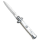 Skm SKM AB 9&quot; Italian Stiletto Automatic Knife White Pearlex 3.8&quot; Satin Dagger, White, Stainless Steel, adult, BHQ-51170