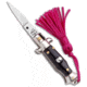 Skm SKM Italian Stiletto Keychain Automatic Knife Black/Pink 1.125" Satin, Black/Pink, Stainless Steel, adult, BHQ-102936
