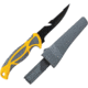 Smith's Sharpeners Bait Breaker Fixed Blade Knife, 9.5in Overall, 4in Black Coated 420 SS Blade, Gray And Yellow Tpe Handle, Sawback Blade Features Line Cutter, Gray Synthetic, Gray and yellow, 51092