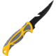 Smith's Sharpeners Bait Breaker Fixed Blade Knife, 9.5in Overall, 4in Black Coated 420 SS Blade, Gray And Yellow Tpe Handle, Sawback Blade Features Line Cutter, Gray Synthetic, Gray and yellow, 51092